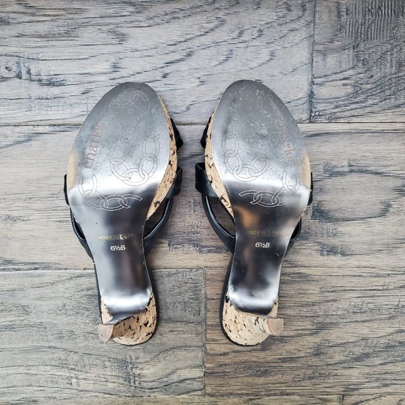 Charles David Platform Open Toe high heel sandals Natural Cork and Black - Picture 7 of 7